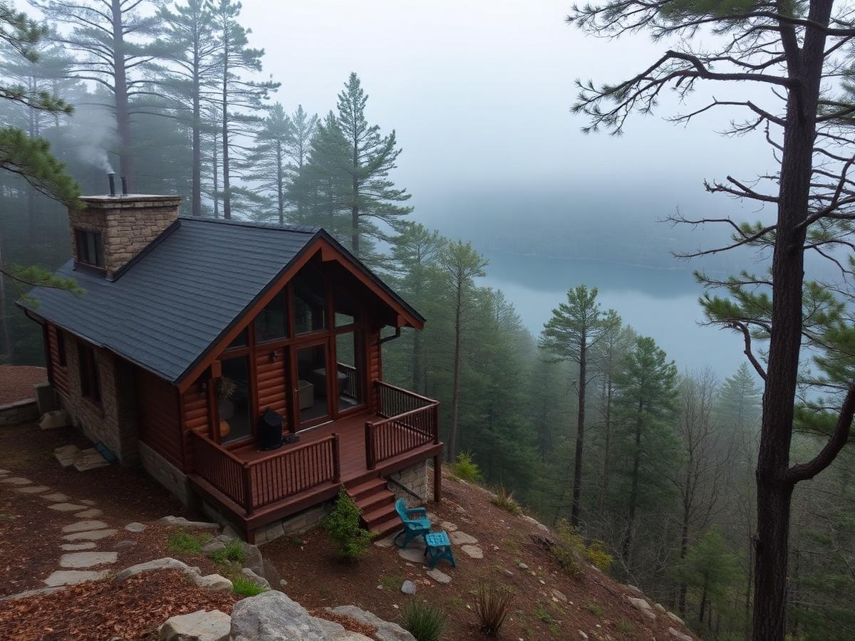 Short-term rental cabin overlooking a lake in the North Georgia mountains